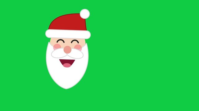 Animated Santa Claus face on green screen. Merry Christmas vector character video animation.