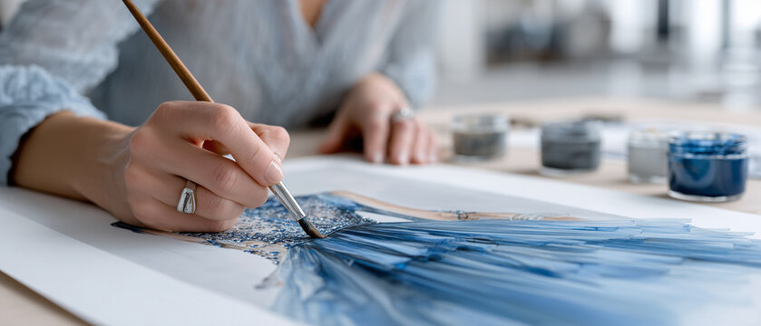 Female Fashion Illustrator Creating Couture Sketch in Creative Studio &mdash; Fashion Design Editorial

