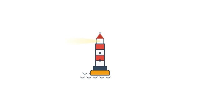 Minimalist 2D Flat Design Animation of a Red and White Maritime Buoy Floating on Waves Isolated on White Background