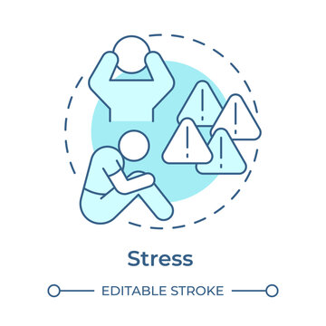 Stress monochrome blue concept icon. Panic and anxiety trigger. Emotional reactions caused by various events. Isolated minimalist cyan illustration in circular design. Round composition