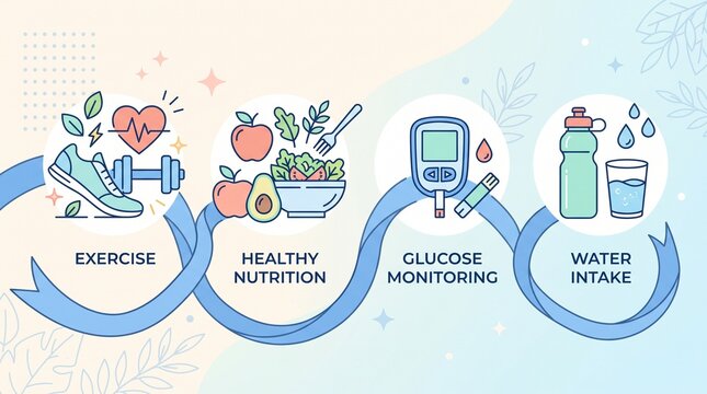 Healthy lifestyle infographic showing diet and fitness habits