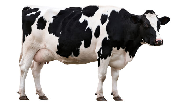 Black and white Holstein Friesian dairy cow standing in profile