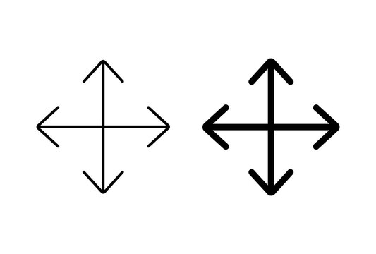 Four-Way Directional Arrow Move Vector Icon Set in Thin and Bold Styles