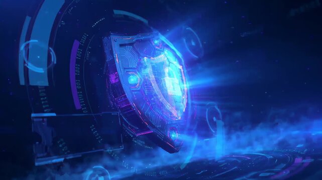 Cinematic cybersecurity animation of digital shield forming