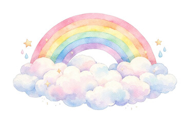 Fototapeta premium Whimsical rainbow above fluffy clouds.