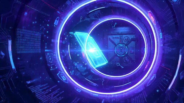 Cinematic secure file transfer animation encrypted light tunnel