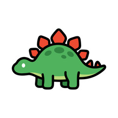 Cartoon Dinosaur Illustration of a Green Stegosaurus with Colorful Plates on Its Back © Mhmmd
