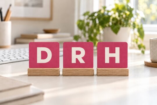 DRH Human Resources Department Acronym on Pink Cards on a Desk