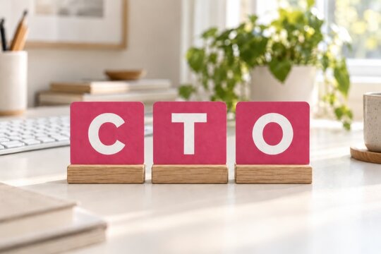 CTO Chief Technology Officer on Pink Cards on an Office Desk
