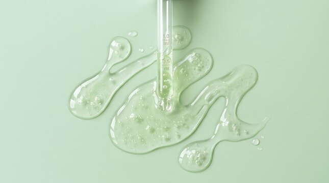 Green serum texture with pipette on light green background
