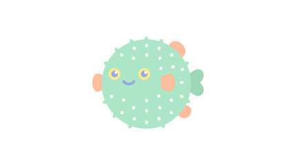Cute green pufferfish cartoon illustration on white background © Hera