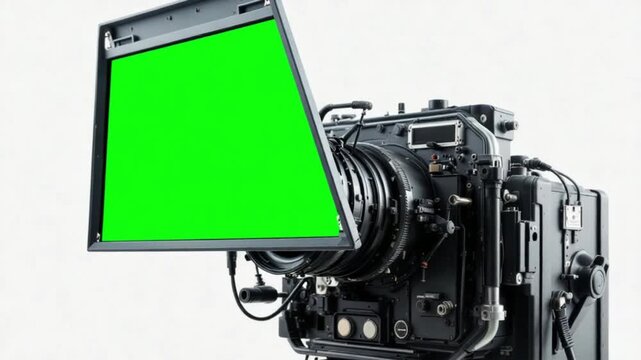 Professional video camera with green screen teleprompter.
