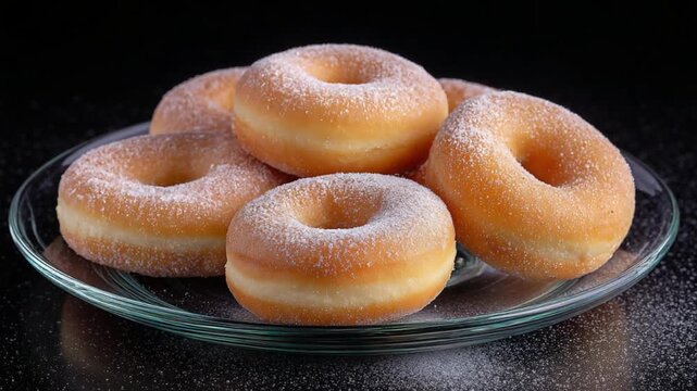 Sprinkling powdered sugar on fresh homemade donuts.