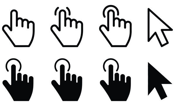 Computer mouse pointer icon with cursor symbols representing clicking, selection, navigation, web interaction, interface controls