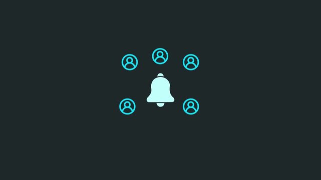 Social media community network, digital communication, and connection concept with glowing bell and user icons