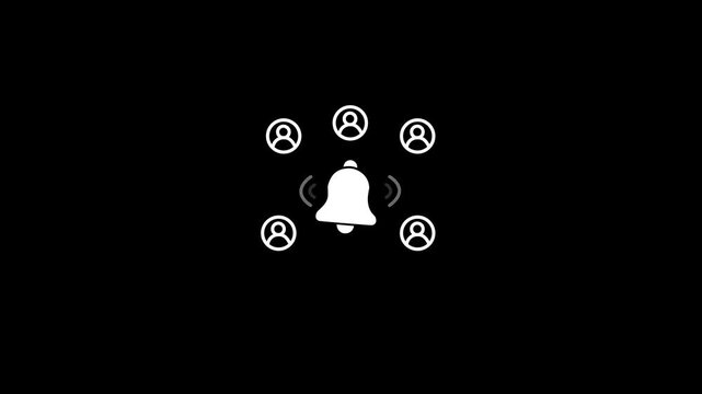 Social media community network, digital communication, and connection concept with glowing bell and user icons