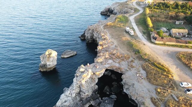 Aerial view of Black sea coast near Tyulenovo village, Dobrich Region, Bulgaria