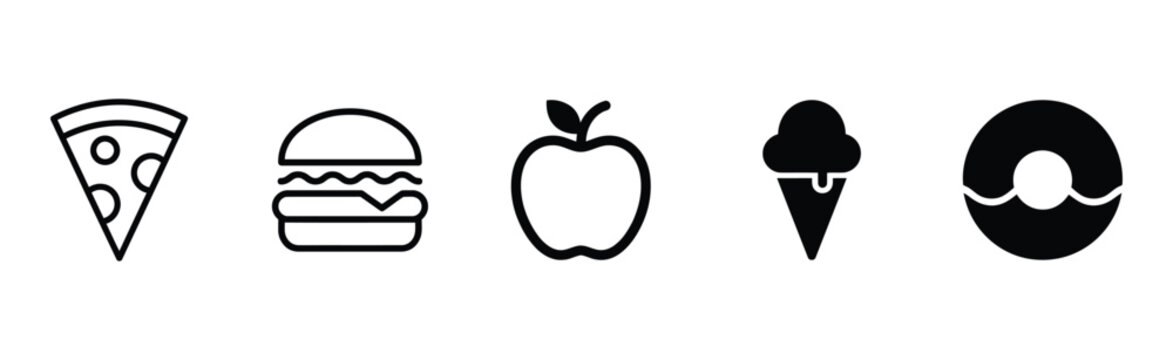 Food icon set vector pizza burger apple ice cream donut
