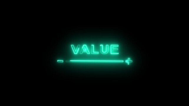 Glowing neon value added icon animation. increase value, business ,Quality ,Benefits, company value add, growth plan. Positive thinking or personal development. progress for increasing value added.