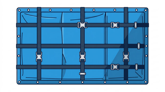Blue cargo cover with secure straps and buckles illustration