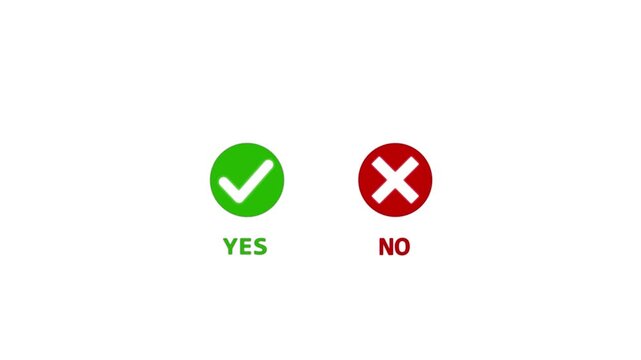 Green YES check mark and red NO cross symbols on a black background. A check mark in and out motion graphics animation. Video footage of yes or no, true or false with alpha channel.