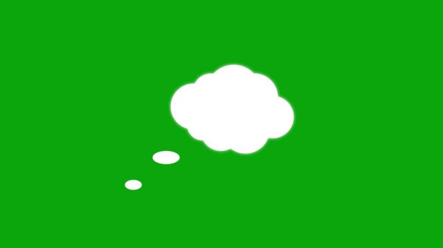 Thought bubble animation on Alpha channel, minimalist comic cloud motion graphic, animated thinking icon. Silhouette dream bubble element, creative brainstorming concept visual with green background.