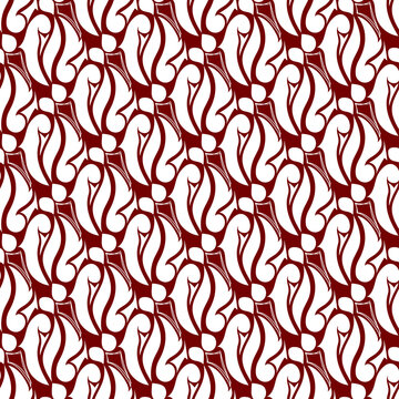 Seamless Indonesian Parang-Inspired Pattern with White Abstract Motifs on Red Background