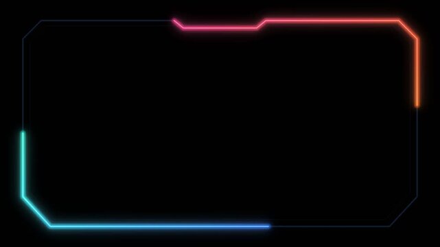 Futuristic hud digital frame borders tracing across minimalist dark interface with vibrant neon gradients for tech software marketing
