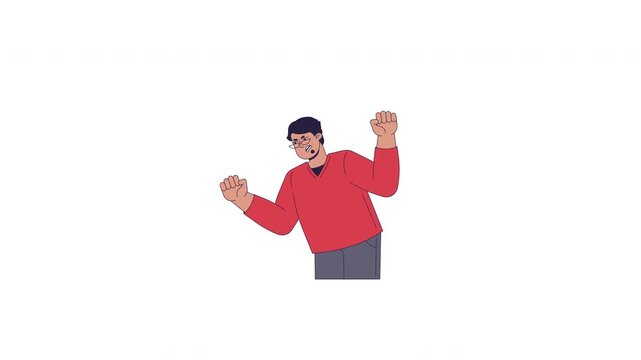 Angry middle eastern man yelling and raising fists 2D character animation. Heated argument. Verbal conflict. Male adult shouting animated person cartoon 4K video on transparent background