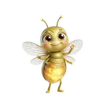 Charming cartoon bee character with wings isolated on transparent background