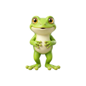 Charming green frog character in 3d render cute amphibian isolated on transparent background