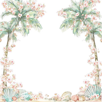 PNG Tropical floral beach frame
