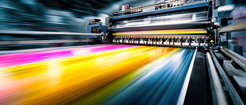 A color vinyl printing press is rapidly producing stunning desig