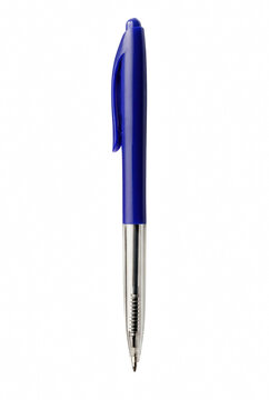 Vertical Blue Ballpoint Pen with Transparent Barrel and Spring