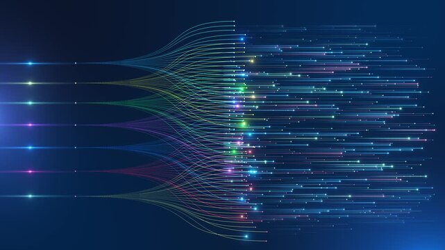 Glowing nodes link branching paths across field, abstract signal distribution, data transmission network connectivity. Interwoven lines suggest multiple communication channels information exchange.