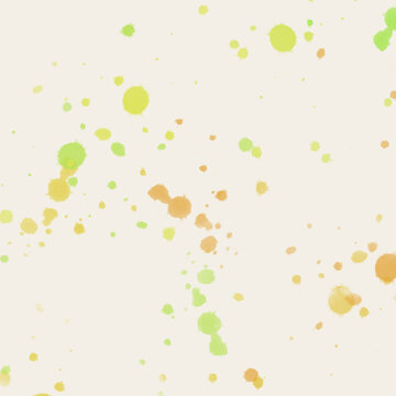 Abstract watercolor splatter pattern with green and orange droplets