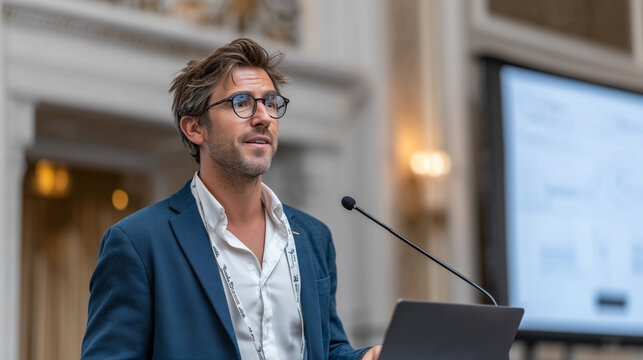 AI Startup Founder Presenting Breakthrough Machine-Learning Platform to Investors

