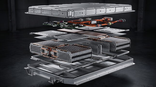 Exploded view of an electric vehicle lithium battery pack assembly