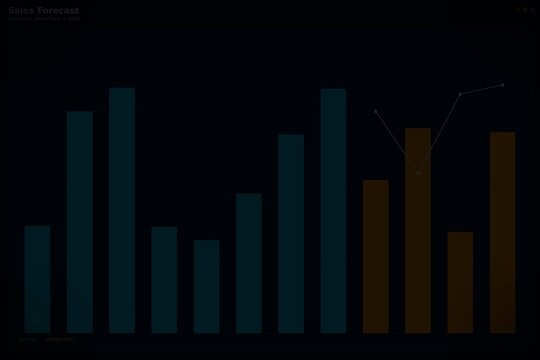 Sales forecast dashboard with dark interface showing revenue projections and trend analysis charts