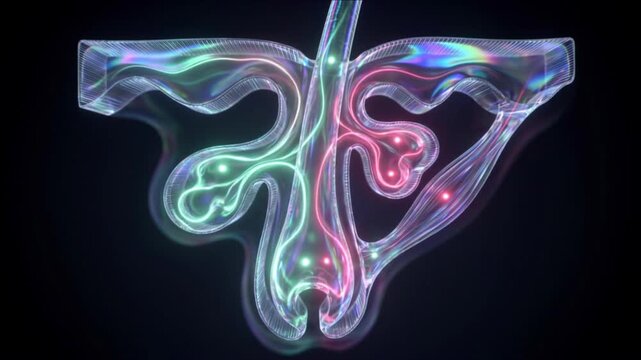 毛包と皮脂腺および立毛筋の生体構造が暗視野で発光する医療CG動画