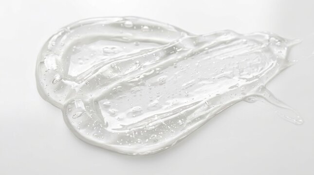 Crystal clear cosmetic gel mask sample white surface with glossy texture showing hydration skincare innovation beauty serum collagen treatment dermatology spa wellness and premium anti aging routine