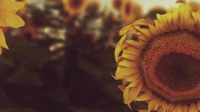Bright yellow sunflowers stand tall, their faces turned toward the sun. A soft breeze rustles the leaves, creating a peaceful summer scene filled with warmth and beauty.