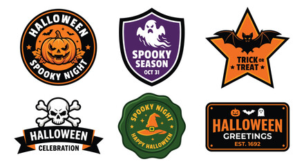 Spooky retro Halloween sticker emblems design set on transparent background © Jahanzaib