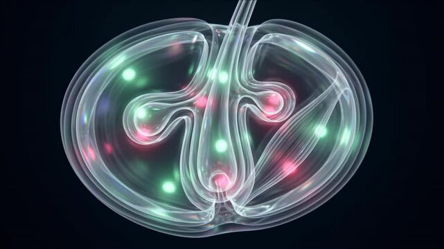 毛包と皮脂腺および立毛筋の生体構造が暗視野で発光する医療CG動画