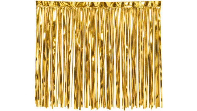 Shining golden foil fringe curtain for party decoration on transparent background