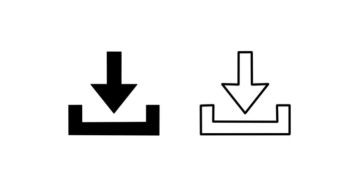 Digital download arrow black flat icon and outline for storage technology.