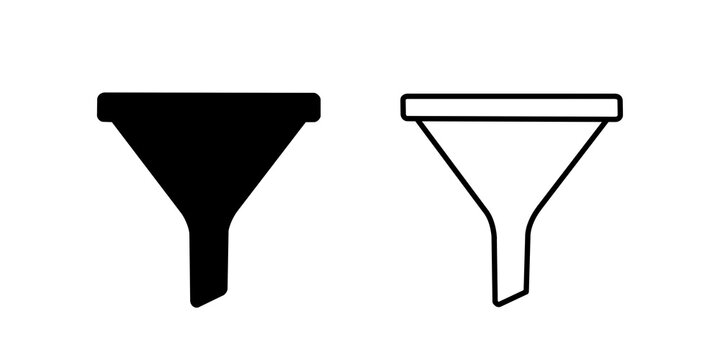 Chemical laboratory funnel black silhouette and line art for liquid filter.