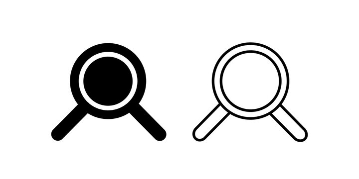 Simple search magnifier icon vector set featuring solid and outline models.