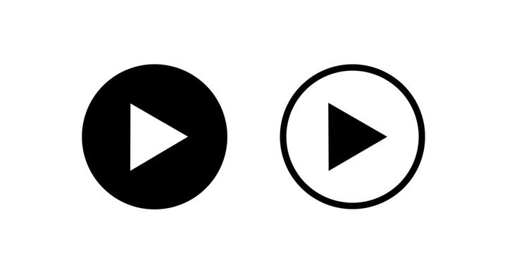 Play button shapes set in black and white styles for media player navigation.