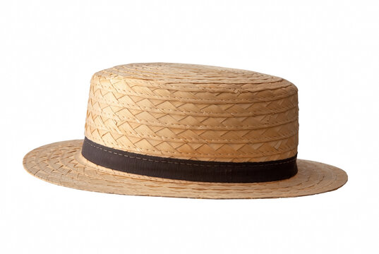 Classic Straw Boater Hat with Dark Ribbon Band